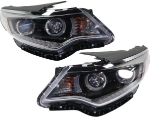 Pair/Set - Headlight Assembly for Optima 2016-2017 Right (Passenger) and Left (Driver), Halogen, with Daytime Running Lights, Excluding Hybrid Model, for USA Built Vehicle Replacement