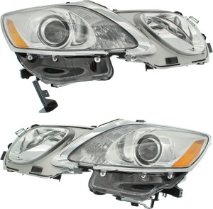 Headlight Pair/Set for Lexus GS350/GS430/GS460 2007-2011, Right (Passenger) and Left (Driver), w/o Adaptive Headlight and HLW Holes, Lens, and Housing Replacement