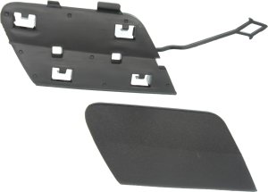 Rear Bumper Tow Hook Cover Set of 2 for 2014-2016 Mercedes-Benz E-Class Sedan, Upper and Lower, Textured Black with AMG Styling Package, Excludes Hybrid Model, Replacement