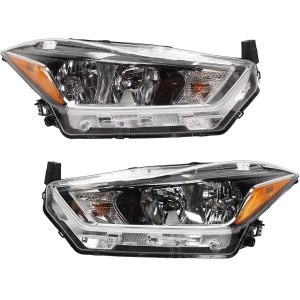 Headlight Assembly Pair/Set for Nissan Kicks 2018-2020, Right (Passenger) & Left (Driver), Halogen, S/SV Models, Replacement