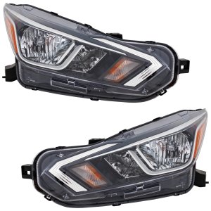 Headlight Pair/Set for Nissan Versa 2020-2021, Right (Passenger) and Left (Driver) Lights for Base, S, SR, SV Models - Replacement Set