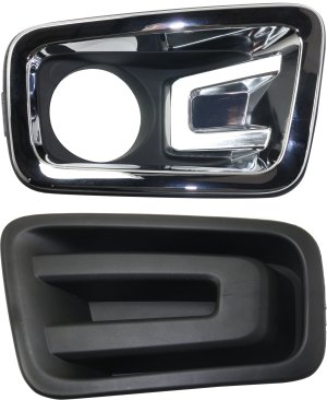 Front Fog Light Molding Pair/Set for Nissan Titan 2017-2019, Titan XD 2016-2019, Right (Passenger), Left (Driver) Textured Black, Crew Cab/Extended/Standard Cab Pickup, without Midnight Edition Package Replacement