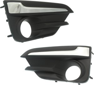 Front Fog Light Molding Pair/Set for 2017-2019 Subaru Impreza, Right (Passenger) and Left (Driver), Primed (Ready to Paint) with Chrome Trim, Replacement