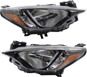 Headlight Pair/Set for 2016-2016 Scion IA, 2019-2020 Yaris Sedan, 2017-2018 Yaris IA Sedan, Right (Passenger) and Left (Driver) Lens and Housing, Halogen Replacement