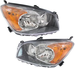 Headlight Lens and Housing Pair/Set for Toyota RAV4 Sport Model 2009-2012, Right (Passenger) and Left (Driver), Japan Built, Replacement