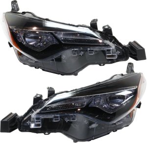 Headlight Assembly Pair/Set for 2017-2019 Toyota Corolla CE/L/LE/LE ECO Models, Right (Passenger) and Left (Driver) Side, Bi-LED with LED Daytime Running Lights, Replacement