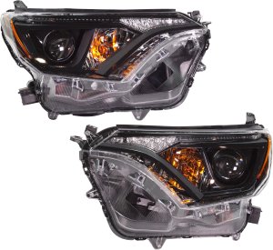 Headlight Assembly for Toyota RAV4 2016-2018 Pair/Set of 2, Right (Passenger) and Left (Driver), Halogen with Black Bezel, Excluding Hybrid Model, North America Built Vehicle Replacement