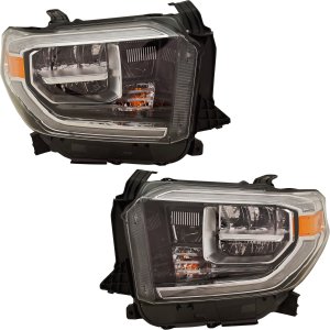 LED Headlight Assembly for Toyota Tundra 2018-2021, Right (Passenger) and Left (Driver), Chrome Interior, Without Smoked Chrome Accent, Replacement Pair/Set