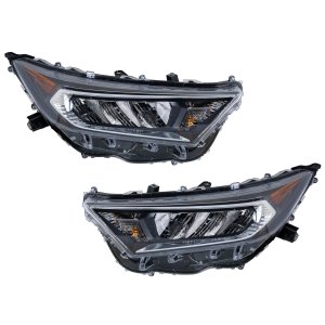 Headlight Assembly Pair/Set for Toyota RAV4 2019-2021, LED, Chrome Bezel, Right (Passenger) & Left (Driver), Adventure/Limited/Trail/TRD Off-Road/XLE/XLE Premium Models, North America Built Vehicle Replacement