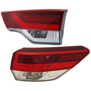 Tail Light Assembly Set for 2019 Toyota Highlander, Right (Passenger), Inner and Outer, LED, Tinted Lens, Replacement