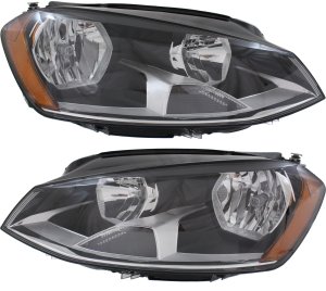 Headlight Assembly Pair/Set for Volkswagen Golf/GTI Hatchback/Wagon (2015-2017), Right (Passenger) and Left (Driver), Halogen, From 6-30-2014, Replacement