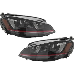 Headlight Pair/Set for Volkswagen Golf/GTI From 2015-2017, Right (Passenger) and Left (Driver) Lens and Housing, Xenon, Without HID Pair/Set, With Adaptive Headlights, From 7-1-2014 Replacement