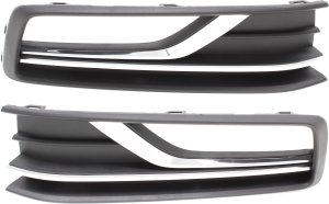 Front Fog Light Molding Pair/Set for 2016-2019 Volkswagen Passat (Right Passenger & Left Driver), Textured Black Outer Grille, with Block Heater, Fits 19-Wolfsburg Models (Excludes GT/R-Line), for Canada/USA Built Vehicle Replacement