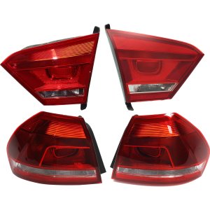 Tail Light Assembly Pair/Set for Volkswagen Passat 2012-2015, Right (Passenger) & Left (Driver), Inner and Outer, Halogen Replacement