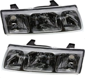 Headlight Assembly Pair/Set for Saturn VUE 2002-2004, Right (Passenger) & Left (Driver), Halogen, Black Interior, Replacement