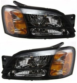 Headlight Assembly Pair/Set for Subaru Legacy GT/GT Limited Models 2000-2004 & Outback 2000-2004, and Baja Base/Turbo Models 2003-2006, Halogen, Right (Passenger) and Left (Driver), Replacement
