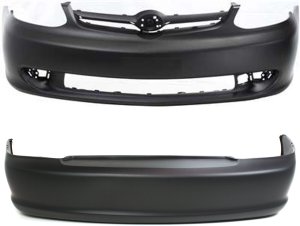 Front and Rear Bumper Cover Set for TOYOTA ECHO Sedan (2003-2005), Primed (Ready to Paint), Without Spoiler Holes - Replacement Set