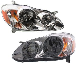 Headlight Assembly Pair/Set for 2003-2004 Toyota Corolla, CE/LE Models, Right (Passenger) and Left (Driver), Halogen, Replacement