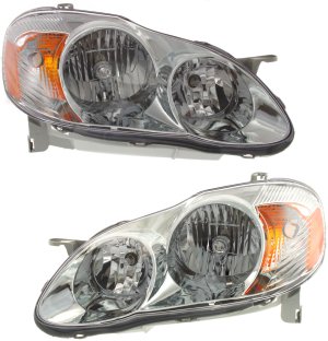 Headlight Assembly Pair/Set for 2003-2004 Toyota Corolla S Model, Includes Right (Passenger) and Left (Driver) Halogen Headlights, Replacement