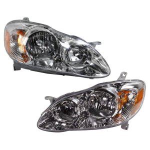 Headlight Assembly Pair/Set for Toyota Corolla CE/LE 2005-2008, Right (Passenger) and Left (Driver), Halogen, Chrome Interior, USA Built Vehicle, Replacement