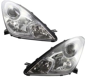 Headlight Pair/Set for 2000-2005 Toyota Celica, Right (Passenger) and Left (Driver), Lens and Housing, Halogen Replacement