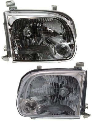 Headlight Assembly Pair/Set for 2005-2006 Toyota Tundra Double Cab / 2005-2007 Sequoia, Includes Right (Passenger) and Left (Driver) Lights, 2-Piece Set, Replacement