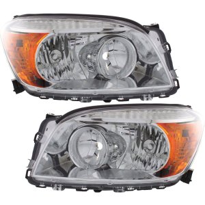 Headlight Pair/Set for 2006-2008 Toyota Rav4 with Right (Passenger) and Left (Driver) Lens and Housing, Excludes Sport Model, Replacement