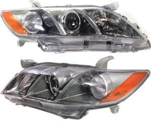 Headlight Lens and Housing Pair/Set for 2007-2009 Toyota Camry SE Model, USA Built Vehicle, Right (Passenger) and Left (Driver) Side, Replacement
