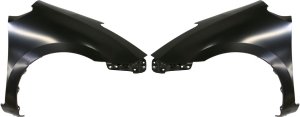 Front Fender Pair/Set for 2007-2009 Toyota Prius, Right (Passenger) and Left (Driver), Primed (Ready to Paint), USA Built Vehicle, Steel, with Moulding Hole, without Signal Light Hole, Replacement
