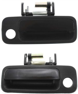 Front Door Handle Pair/Set for Toyota Camry/ES300 1997-2001, Right (Passenger) and Left (Driver), Outside, Smooth Black, with Keyhole, Made of Plastic, USA Built, Replacement