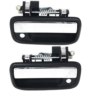 Front Door Handle Pair/Set for Toyota Tacoma 1995-2004, Right (Passenger) and Left (Driver), Outside, Textured Black+Chrome Lever, with Keyhole, Replacement