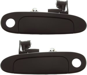 ECHO Front Door Handle Pair/Set for 2000-2005, Right (Passenger) and Left (Driver), Outside, Smooth Black with Keyhole, Replacement