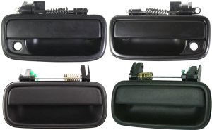 Front and Rear Outside Door Handle Pair/Set for Toyota Tacoma 2001-2004, Right (Passenger) and Left (Driver), Pair/Set of 4, Smooth Black, Replacement