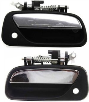 Front Door Handle Pair/Set for Toyota T100 1993-1998, Right (Passenger) and Left (Driver) Included, Outside, Textured Black, With Keyhole and Chrome Detail, Replacement