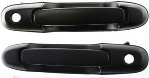 Pair/Set - Front Door Handle Assembly for Toyota Sienna 1998-2003, Right (Passenger) and Left (Driver), Outside, Smooth Black Plastic, w/ Keyhole, Replacement Set