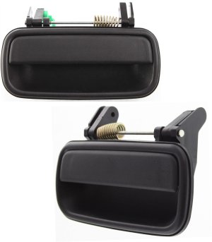 Rear Door Handle Pair/Set for 2001-2004 Toyota Tacoma, Right (Passenger) and Left (Driver) Side, Outside, Smooth Black Replacement