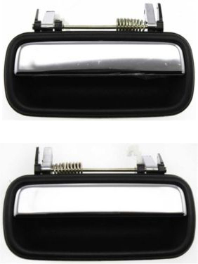 Rear Door Handle Pair/Set for 2001-2004 TOYOTA Tacoma, Right (Passenger) and Left (Driver), Outside Handle, Textured Black+Chrome Lever, Replacement