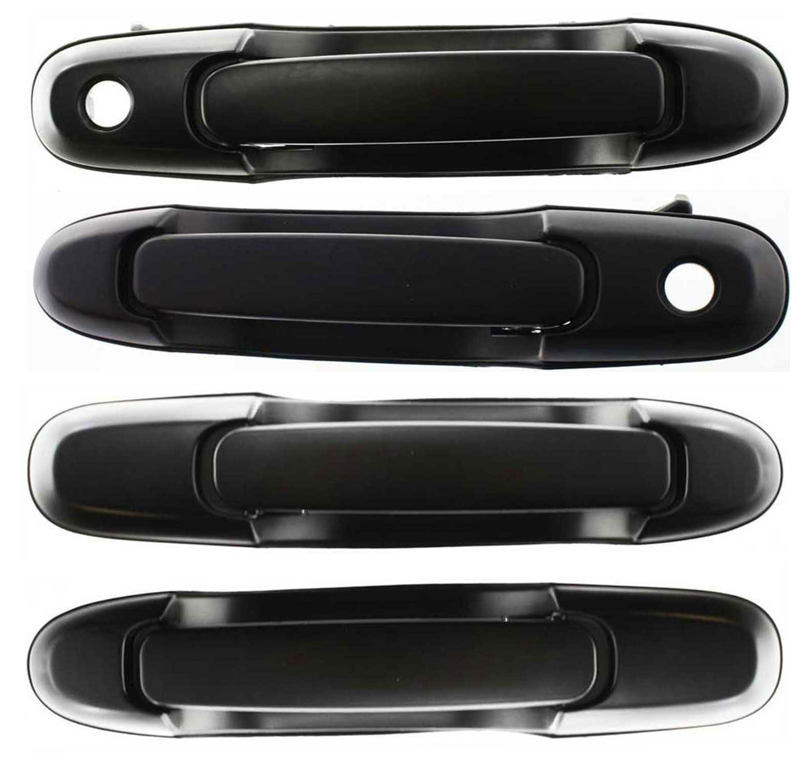 Front and Rear Door Handle Pair/Set for Toyota Sienna 1998-2003, Right (Passenger) and Left (Driver), Pair/Set of 3, Smooth Black, Replacement
