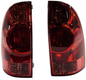 Pair/Set - Tail Light Assembly for 2005-2015 Toyota Tacoma, Right (Passenger) and Left (Driver), Halogen/Standard Type, Red Lens, Replacement