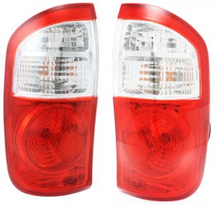 Pair/Set - Tail Light Assembly for 2004-2006 Toyota Tundra, Right (Passenger) and Left (Driver), Halogen, with Standard Bed, Double Cab, Clear and Red Lens, Replacement