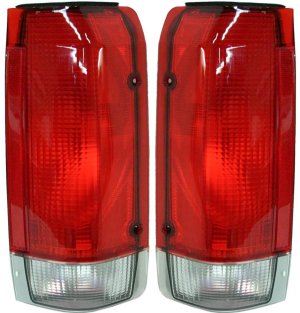 Tail Light Lens and Housing Pair/Set for Ford F-Series 1987-1990, Right (Passenger) and Left (Driver) Replacement - Fits F-150, F-250, F-350.