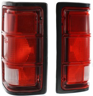 Tail Light Pair/Set for 1988-1993 Dodge Ramcharger, Right (Passenger) and Left (Driver), Lens and Housing with Black Trim, Replacement