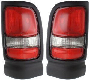 Tail Light Pair/Set for Dodge Ram Pickup 1994-2002 Right (Passenger) and Left (Driver), Lens and Housing, without Sport Package Replacement