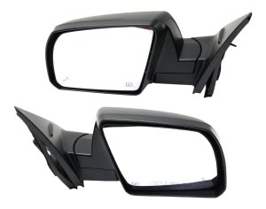 Mirror Pair/Set for Toyota Tundra 2014-2021, Right (Passenger) and Left (Driver), Non-Towing, Power-Operated, Manual Folding, Heated, Textured Style, without Signal Light, with Blind Spot Detection in Glass, with Lane Change Assist, Replacement
