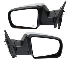 Mirror Pair/Set for Toyota Tundra 2014-2021 Right (Passenger) and Left (Driver), Non-Towing, Power-Adjustable, Manual Folding, Heated, Chrome, with Blind Spot Detection, without Signal Light, Lane Change Assist, Replacement