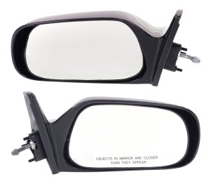 Manual Remote Mirror Pair/Set for Toyota Corolla 1988-1992, Right (Passenger) and Left (Driver), Non-Folding, Non-Heated, Paintable, Without Auto Dimming, Blind Spot Detection, Memory, Signal Light, US/Canada Built, Replacement