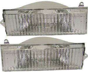 Signal Light Pair/Set for 1984-1996 Jeep Cherokee, Includes Right (Passenger) and Left (Driver) Lens and Housing, Below Headlight Replacement