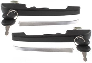 Front Door Handle Pair/Set for 1979-1984 Volkswagen Rabbit & 1985-1992 Jetta, Right (Passenger) and Left (Driver) Included, Outside, Textured Black w/ Chrome Trim, w/ Keyhole, Comes with 2 Keys, Replacement