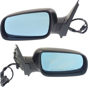 Power Mirror Pair/Set for VW Golf 1999-2006, Right (Passenger) and Left (Driver), Manual Folding, Heated, Paintable, Blue Glass, without Memory, Replacement