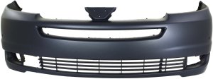 Front Bumper Cover for Toyota Sienna 2004-2005, Primed (Ready to Paint), with Parking Assist Sensor Holes, with Radar Cruise Control, Replacement
